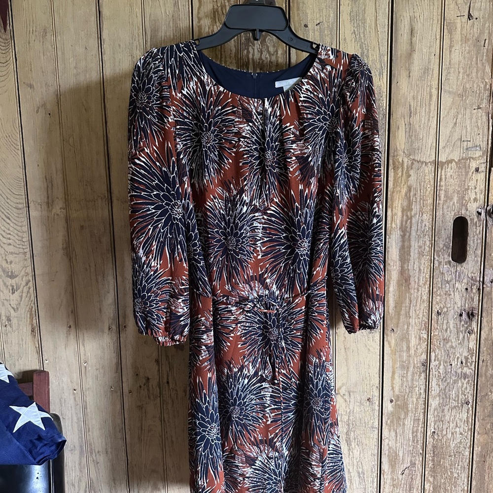 H&M Floral Long Sleeve Dress in Blue and Brown